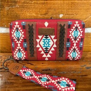Wrangler Red and Brown Aztec Wallet Wristlet